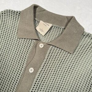 Massive Luxury Button Up Knit Men Small Solid Sage Crochet Short Sleeve Shirt
